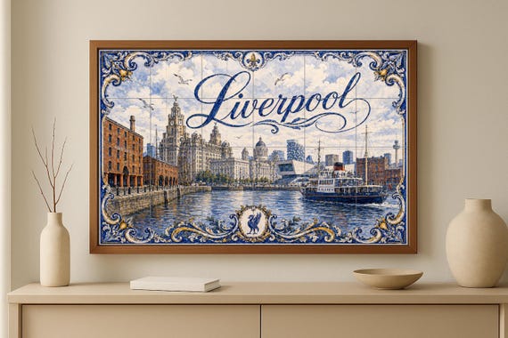 Mural de azulejos de cerámica de Liverpool, Inglaterra, arte mural de Albert … — vista 3