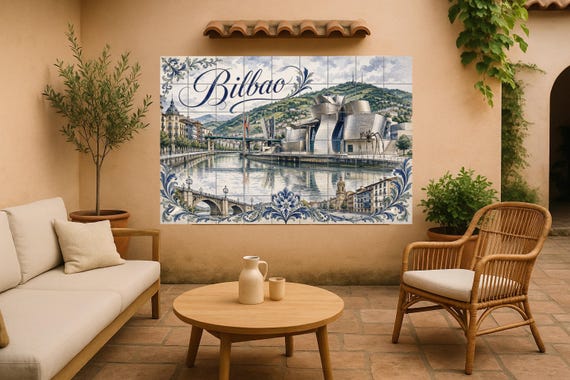 Mural de azulejos de cerámica Bilbao Guggenheim, decoración de pared del País…