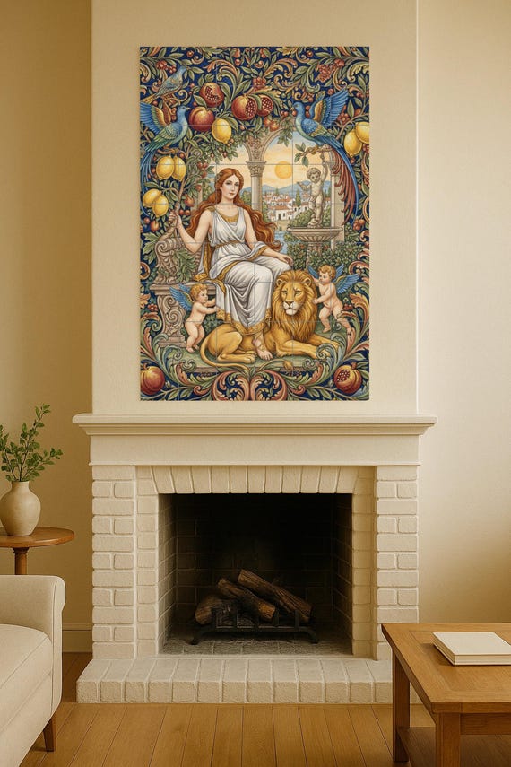 Mural de cerámica de la Diosa de la Armonía, mito griego, panel de azulejos c… — vista 2