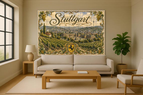 Mural de azulejos de cerámica de Stuttgart, Alemania, arte mural de paisaje u… — vista 2