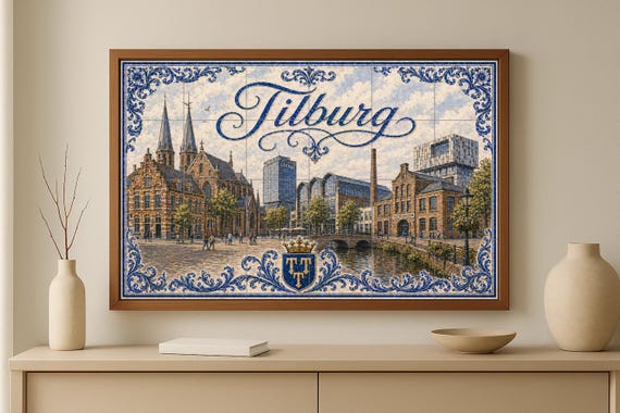 Mural de azulejos de cerámica Tilburg LocHal, arte mural del horizonte de Del… — vista 3