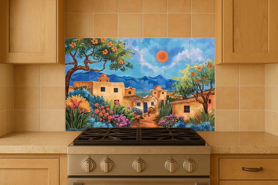 Mural colorido de un pueblo de adobe — vista 4