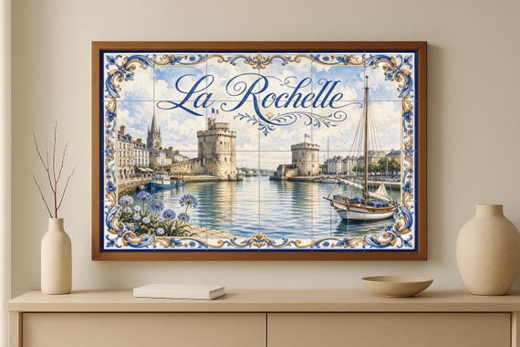 Mural de azulejos de cerámica de La Rochelle, arte mural costero francés con … — vista 3