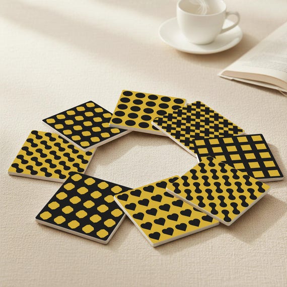 Geométricos de cerámica - Azulejos amarillos y negros, decoración mode