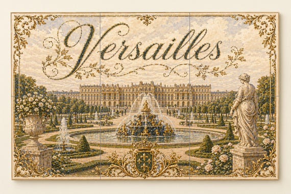 Mural de azulejos de cerámica de Versalles, arte mural de palacio francés con… — vista 4