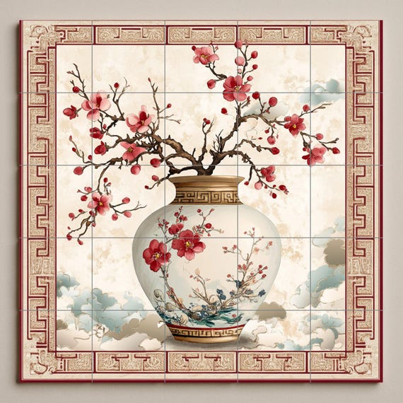 Mural cerámico de flor de ciruelo oriental