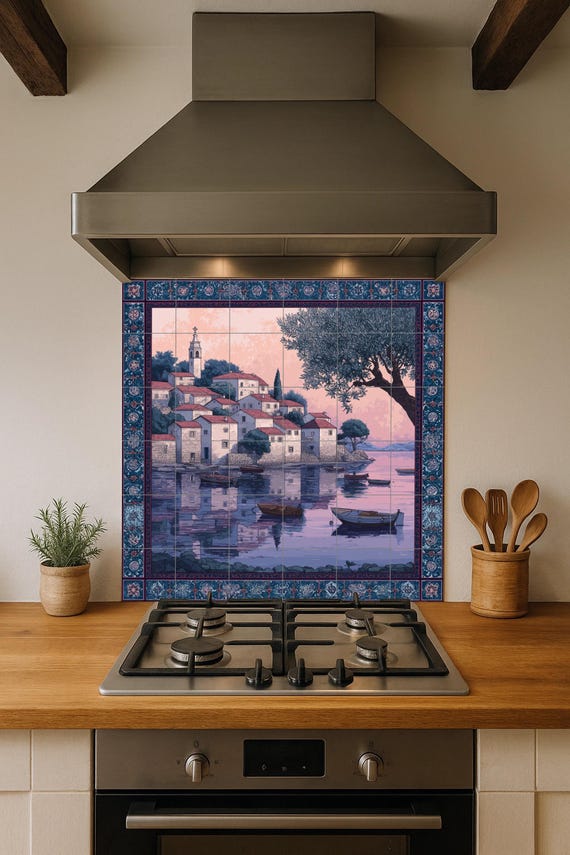 Mural de azulejos cerámicos "Adriatic Sunset Village" — vista 4