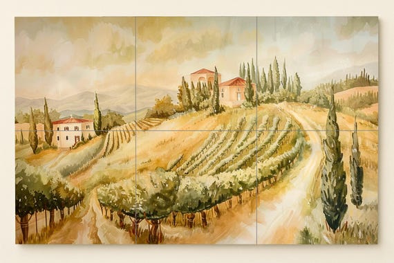 Mural de azulejos de viñedos de la Toscana — vista 3