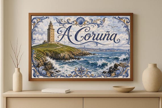 Mural de azulejos de cerámica de la Torre de Hércules de A Coruña, decoración… — vista 2