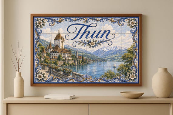 Mural de azulejos de cerámica de Thun, Suiza, decoración de pared para pueblo… — vista 3