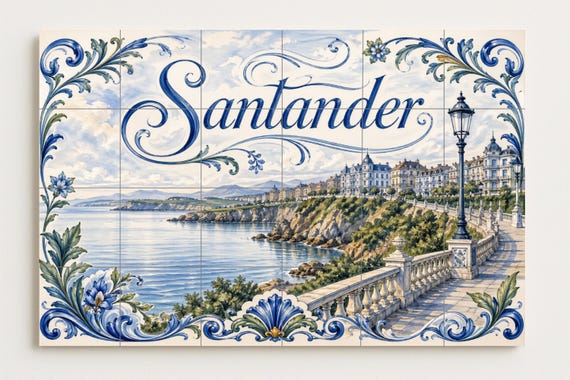 Mural de azulejos cerámicos costeros de Santander, decoración de pared junto … — vista 4