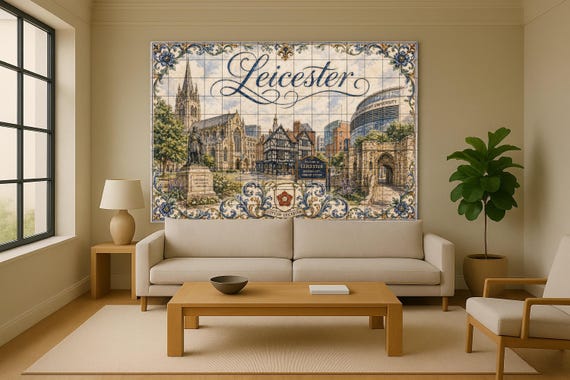Mural de azulejos de cerámica de Leicester, Inglaterra, decoración artística … — vista 2