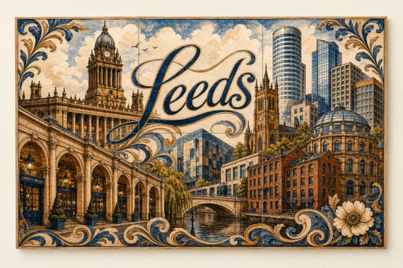Mural de azulejos de cerámica de Leeds, Inglaterra, arte mural de galería com…