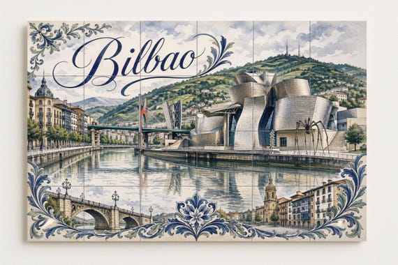 Mural de azulejos de cerámica Bilbao Guggenheim, decoración de pared del País… — vista 4