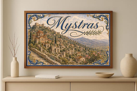 Mural de azulejos de cerámica bizantina de Mystras, decoración de pared de la… — vista 2
