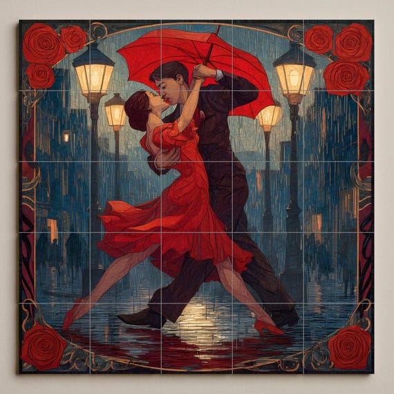 Mural de azulejos Tango bajo la lluvia — vista 2