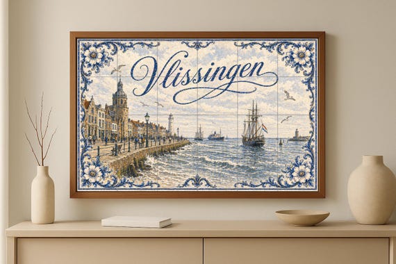 Mural de azulejos de cerámica de Vlissingen, arte mural inspirado en los barc… — vista 3