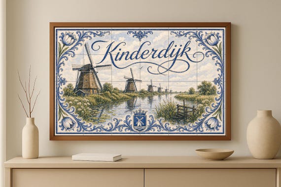 Mural de azulejos de cerámica de Kinderdijk, Países Bajos, decoración de pare… — vista 2
