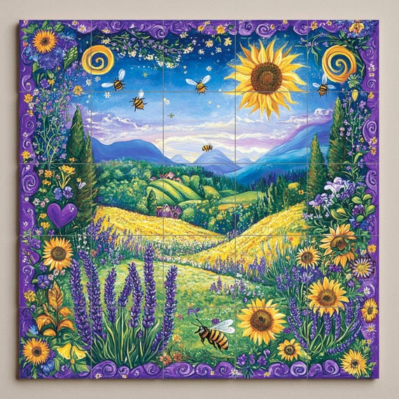 Mural cerámico de girasoles y abejas — vista 3