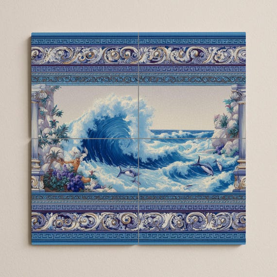 Mural de azulejos con olas del océano — vista 4