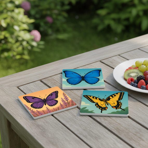 Diseño de mariposas / Posavasos de azulejos inspirados en la naturalez