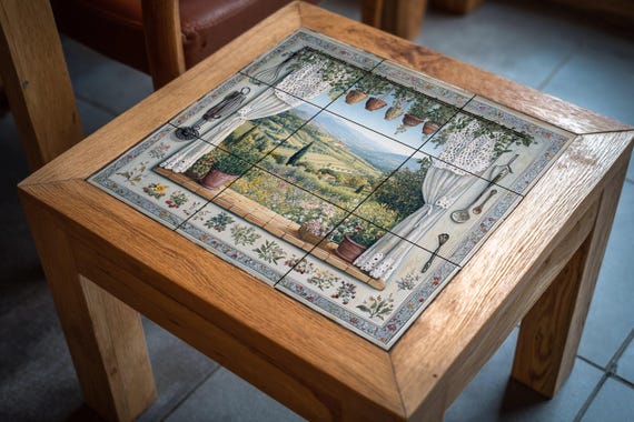 Mural de azulejos de cerámica con vista a la campiña toscana y colinas de viñ… — vista 3