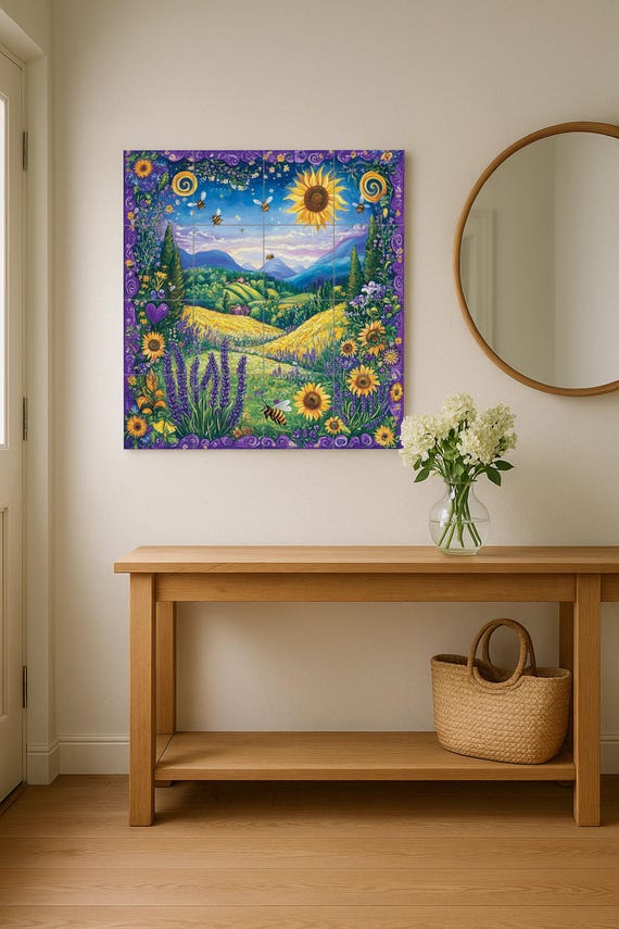 Mural cerámico de girasoles y abejas — vista 2
