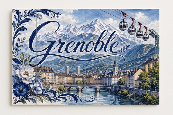 Mural de azulejos de cerámica de Grenoble, arte mural de los Alpes franceses … — vista 4