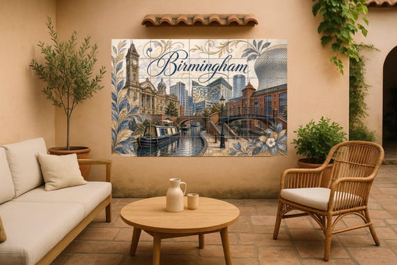 Mural de azulejos de cerámica de Birmingham, Inglaterra, arte mural de canale… — Mural cerámico de Cerámicas La Noria