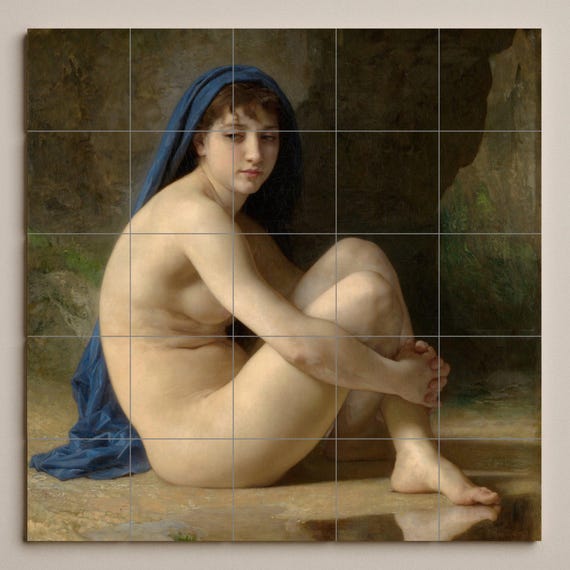 Desnudo Sentado de Bouguereau — Mural cerámico de Cerámicas La Noria