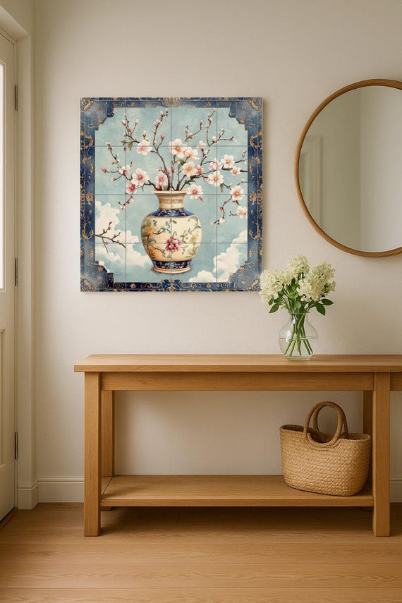 Mural cerámico de lujo con flores de porcelana — vista 2
