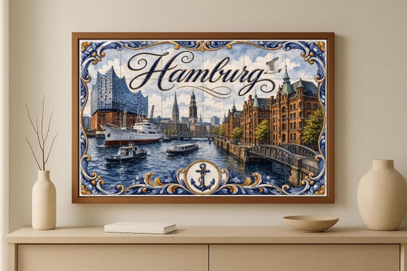 Mural de azulejos de cerámica de Hamburgo, Alemania, arte mural marítimo de l…