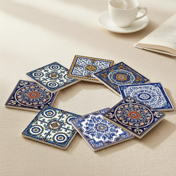 Azulejos Azulejo — Posavasos de cerámica y corcho de Cerámicas La Noria