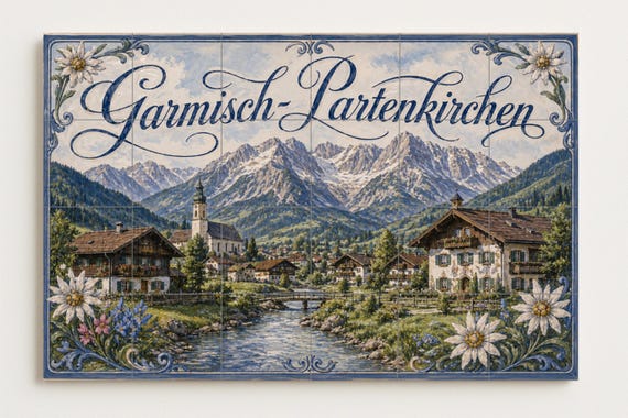 Mural de azulejos de cerámica de Garmisch-Partenkirchen, panel decorativo de … — vista 4