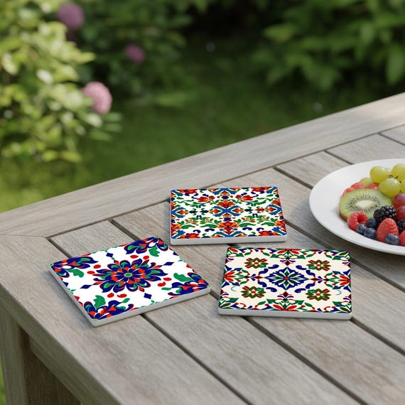 Talavera - Azulejos españoles, decoración mediterránea — Posavasos de cerámica y corcho de Cerámicas La Noria
