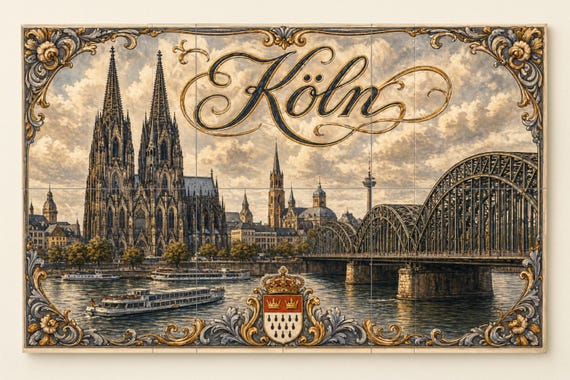 Mural de azulejos de cerámica de Colonia, Alemania, Catedral de Colonia, Arte…