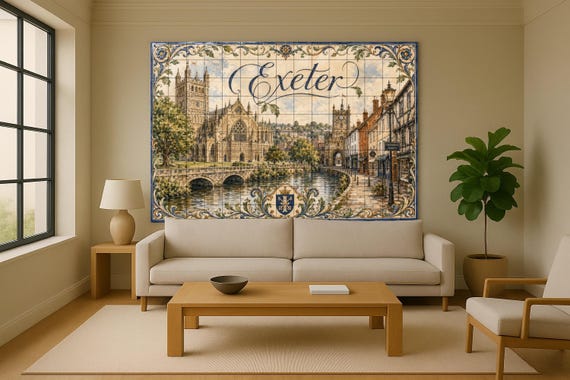 Mural de azulejos de cerámica de Exeter, Inglaterra; decoración de pared con … — vista 2