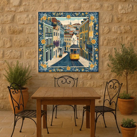 Mural de azulejos del tranvía de Lisboa — vista 2