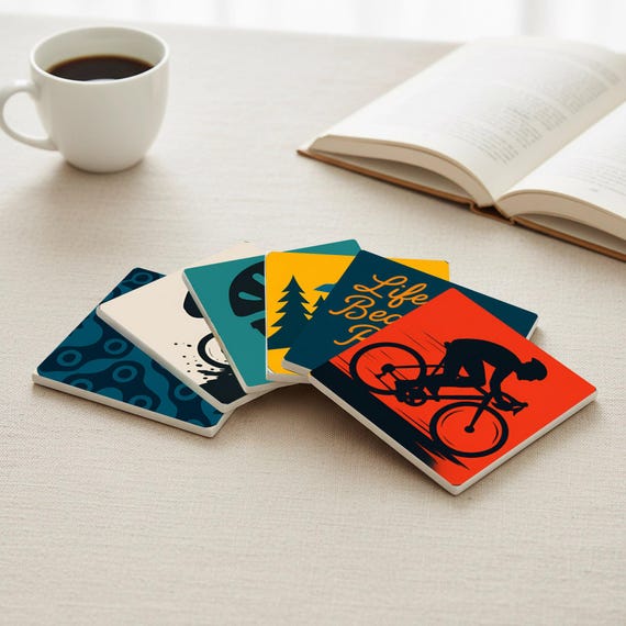 Temática de ciclismo / Posavasos de azulejos inspirados en bicicletas 