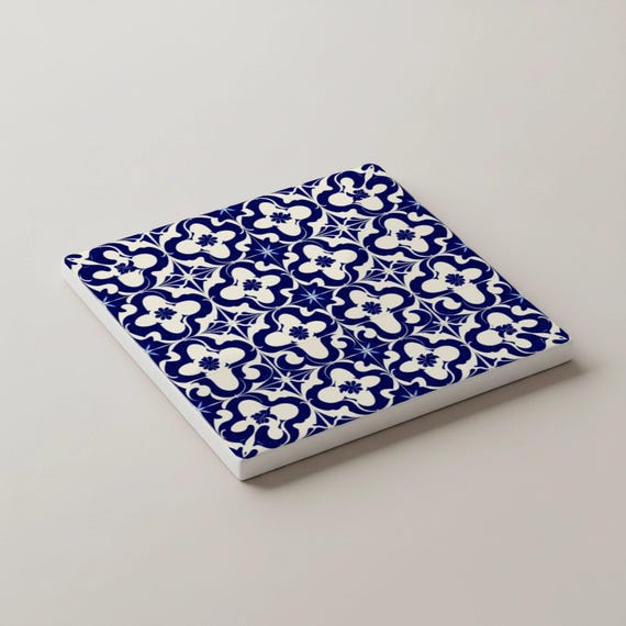 Azulejo, posavasos de azulejos azules y blancos, decoración de mesa de — vista 4