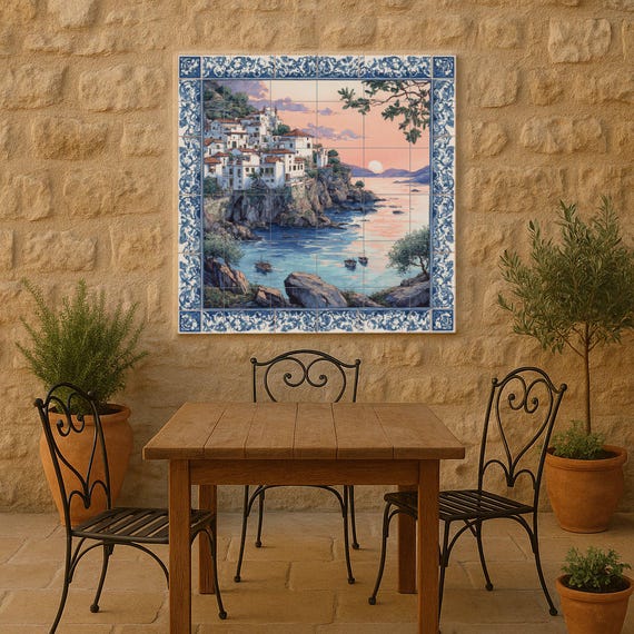 Mural de azulejos con puesta de sol en el Mediterráneo — vista 2