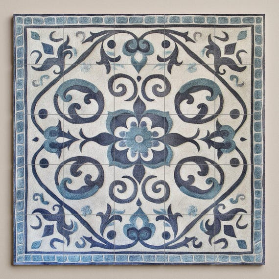 Mural de cerámica gris y azul — vista 3
