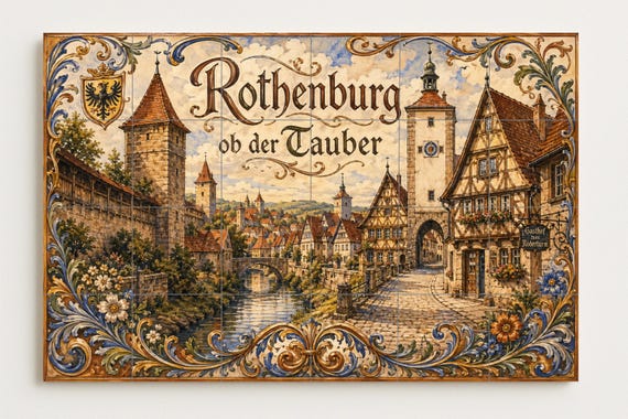Mural de azulejos de cerámica de Rothenburg ob der Tauber, arte mural de un p… — vista 4