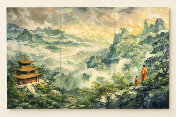 Mural de montaña budista — vista 3