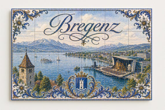 Mural de azulejos de cerámica del lago Constanza en Bregenz, Austria, con vis… — vista 4