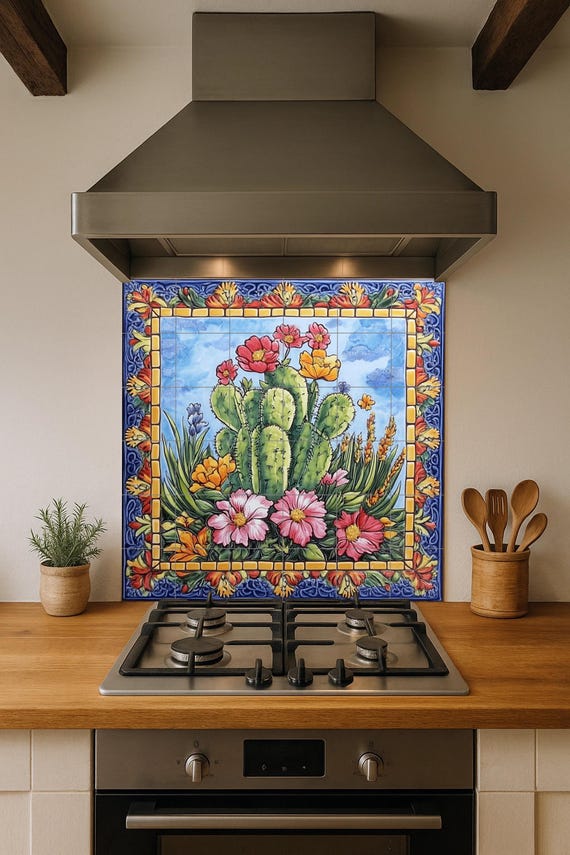 Mural de azulejos de cactus mexicanos — vista 4