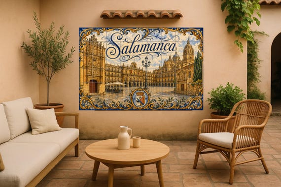 Mural de azulejos de cerámica de la Plaza Mayor de Salamanca, decoración mura…