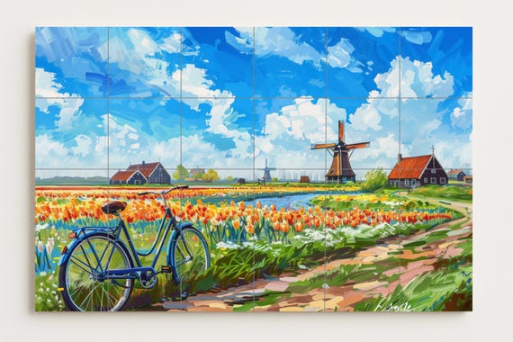 Mural de azulejos de un campo de tulipanes holandeses — vista 2
