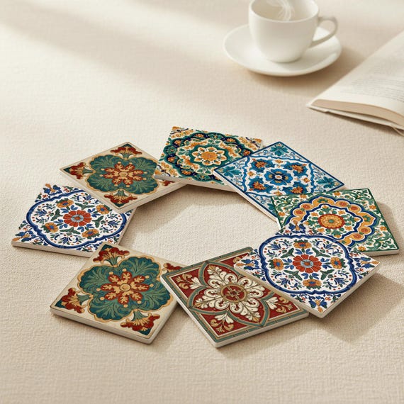 Azulejos mediterráneos — Posavasos de cerámica y corcho de Cerámicas La Noria