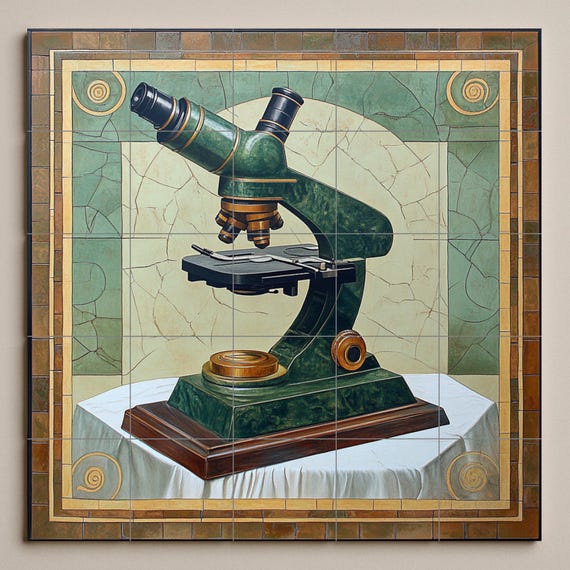 Mural de cerámica de microscopio científico — vista 3